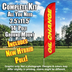 Oil Change (Red/Yellow)  Windless Advertising Feather Flag Kit  (Flag, Pole, & Ground Spike) 14 Feet Outdoor Flags