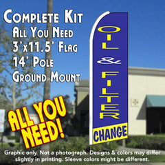 Oil & Filter Change (Blue/Yellow)  Windless Advertising Feather Flag Kit  (Flag, Pole, & Ground Spike) 14 Feet Outdoor Flags