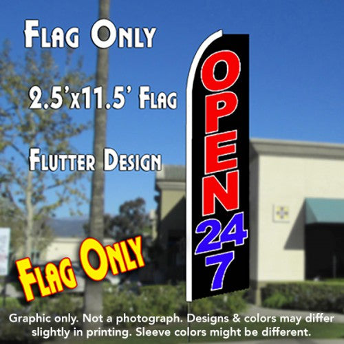 Open 24/7 (Black) Windless Advertising Feather Flag Only