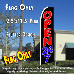 Open 24/7 (Black) Windless Advertising Feather Flag Only