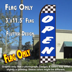 Open (Blue/Checkered)  Windless Advertising Feather Flag Only
