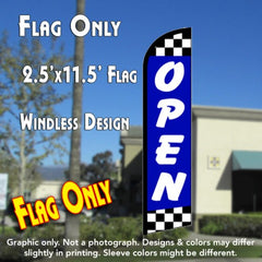 Open (Blue/Checks)  Windless Advertising Feather Flag Only