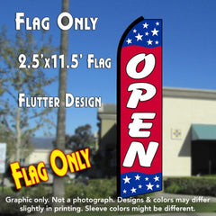 Open (Blue/Red/Stars)  Windless Advertising Feather Flag Only