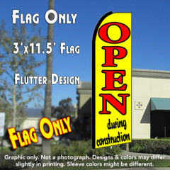 Open During Construction (Yellow)  Windless Advertising Feather Flag Only