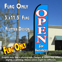 Open For Business (Blue)  Windless Advertising Feather Flag Only