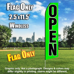 Open (Green/Black Letters)   Windless Advertising Feather Flag Only