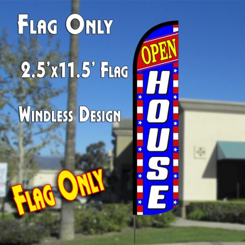 Open House (Blue/White/Stars)  Windless Advertising Feather Flag Only
