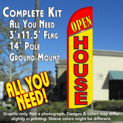 Open House (Red/Yellow)  Windless Advertising Feather Flag Kit  (Flag, Pole, & Ground Spike) 14 Feet Outdoor Flags