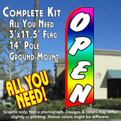 Open (Multi-Colored)  Windless Advertising Feather Flag Kit  (Flag, Pole, & Ground Spike) 14 Feet Outdoor Flags