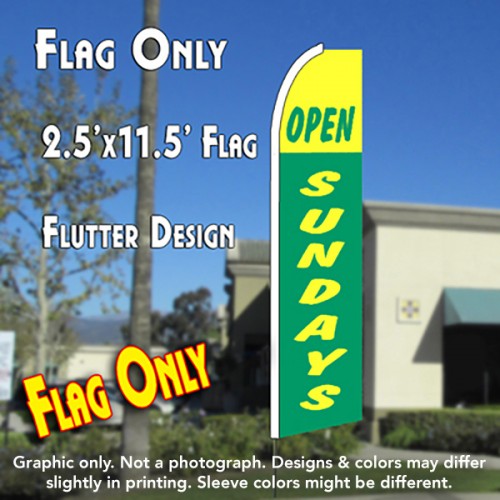 Open Sundays (Green/Yellow) Windless Advertising Feather Flag Only