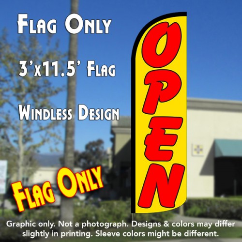 Open (Yellow/Red)  Windless Advertising Feather Flag Only
