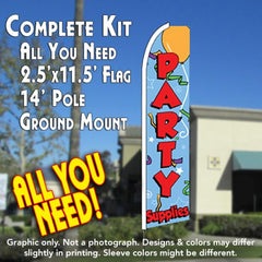 Party Supplies (Blue)  Windless Advertising Feather Flag Kit  (Flag, Pole, & Ground Spike) 14 Feet Outdoor Flags