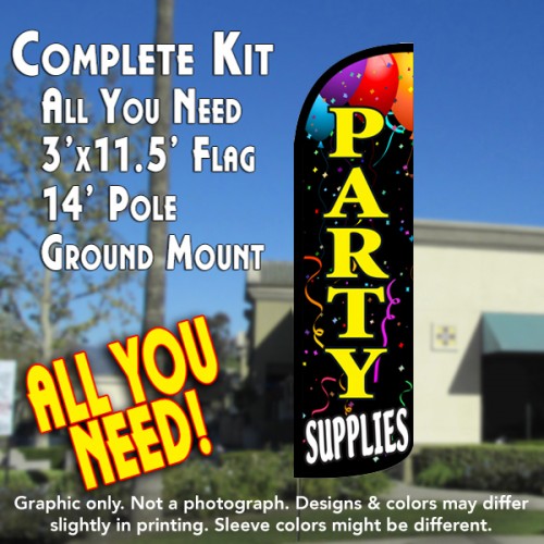 Party Supplies  Windless Advertising Feather Flag Kit  (Flag, Pole, & Ground Spike) 14 Feet Outdoor Flags