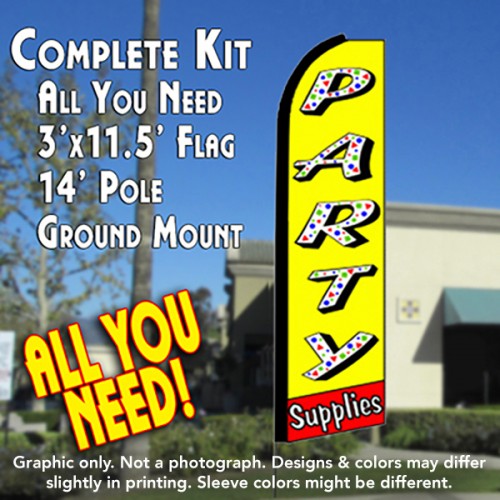 Party Supplies (Yellow/Red)  Windless Advertising Feather Flag Kit  (Flag, Pole, & Ground Spike) 14 Feet Outdoor Flags