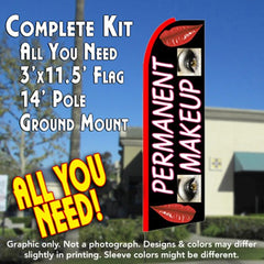 Permanent Makeup (Black)  Windless Advertising Feather Flag Kit  (Flag, Pole, & Ground Spike) 14 Feet Outdoor Flags