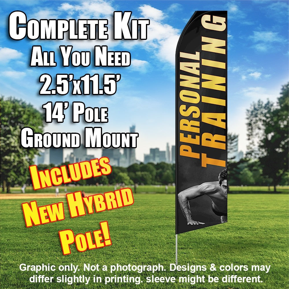 Personal Training (Gray And Yellow)  Windless Advertising Feather Flag Kit  (Flag, Pole, & Ground Spike) 14 Feet Outdoor Flags