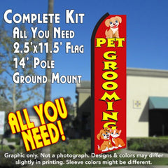 Pet Grooming (Red/Yellow)  Windless Advertising Feather Flag Kit  (Flag, Pole, & Ground Spike) 14 Feet Outdoor Flags