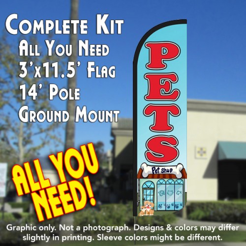 Pets  Windless Advertising Feather Flag Kit  (Flag, Pole, & Ground Spike) 14 Feet Outdoor Flags
