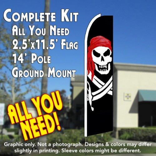 Pirate (Red Bandana)  Windless Advertising Feather Flag Kit  (Flag, Pole, & Ground Spike) 14 Feet Outdoor Flags