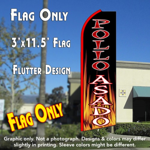 Pollo Asado (Black/Flames)  Windless Advertising Feather Flag Only