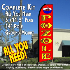 Pozole (Red)  Windless Advertising Feather Flag Kit  (Flag, Pole, & Ground Spike) 14 Feet Outdoor Flags