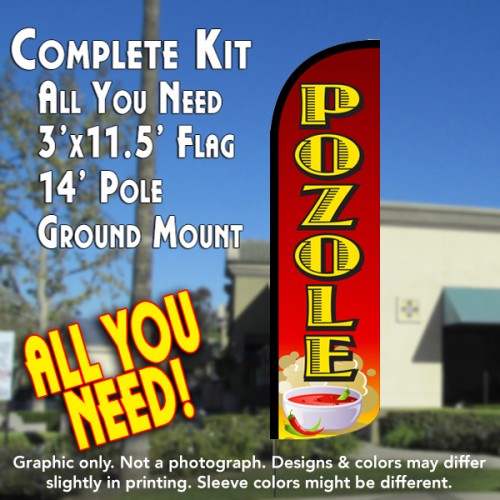 Pozole  Windless Advertising Feather Flag Kit  (Flag, Pole, & Ground Spike) 14 Feet Outdoor Flags