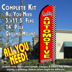 Quality Automotive Service (Checkered)  Windless Advertising Feather Flag Kit  (Flag, Pole, & Ground Spike) 14 Feet Outdoor Flags