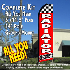 Radiator Specialists (Checkered)  Windless Advertising Feather Flag Kit  (Flag, Pole, & Ground Spike) 14 Feet Outdoor Flags