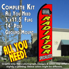Radiator Specialists (Red)  Windless Advertising Feather Flag Kit  (Flag, Pole, & Ground Spike) 14 Feet Outdoor Flags
