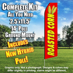 Roasted Corn (Red/Yellow)  Windless Advertising Feather Flag Kit  (Flag, Pole, & Ground Spike) 14 Feet Outdoor Flags