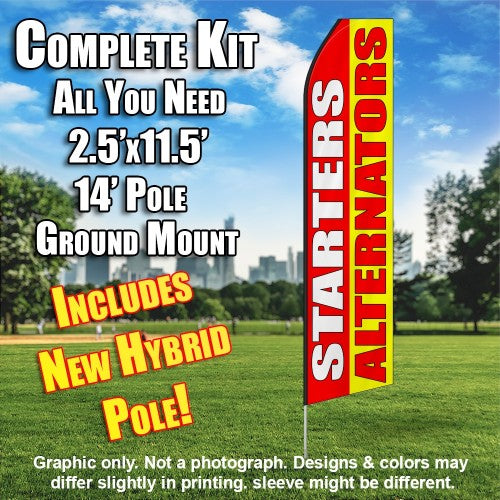 Starters/Alternators (Yellow/Red)  Windless Advertising Feather Flag Kit  (Flag, Pole, & Ground Spike) 14 Feet Outdoor Flags