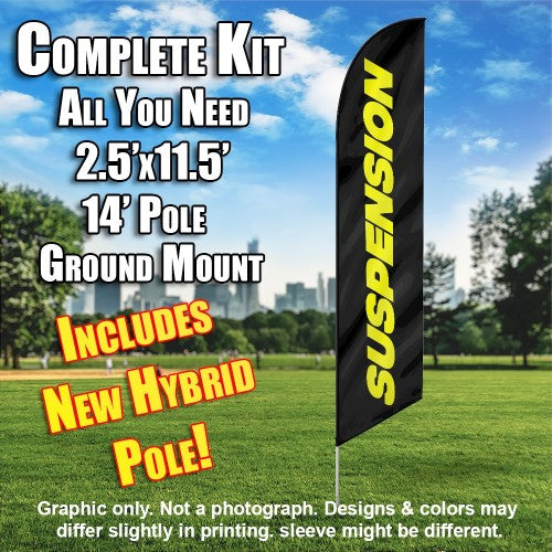 Suspension (Black/Yellow)  Windless Advertising Feather Flag Kit  (Flag, Pole, & Ground Spike) 14 Feet Outdoor Flags