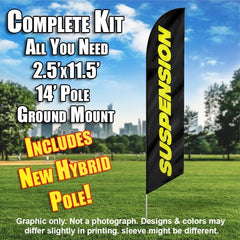 Suspension (Black/Yellow)  Windless Advertising Feather Flag Kit  (Flag, Pole, & Ground Spike) 14 Feet Outdoor Flags
