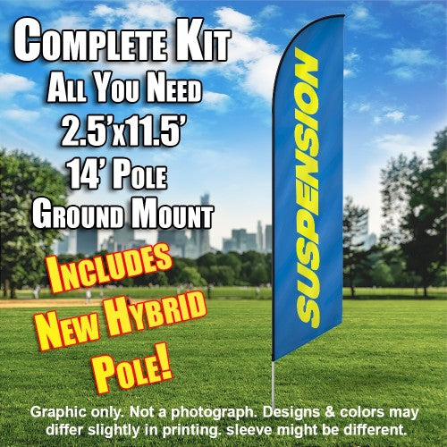 Suspension (Blue/Yellow)  Windless Advertising Feather Flag Kit  (Flag, Pole, & Ground Spike) 14 Feet Outdoor Flags