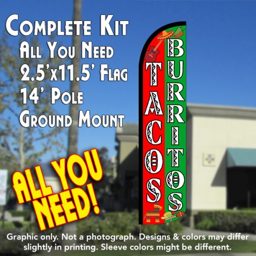 Tacos & Burritos (Red/Green)  Windless Advertising Feather Flag Only