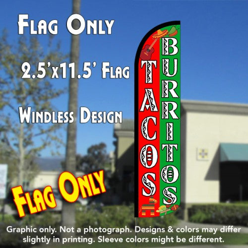 Tacos Burritos (Red/Green)  Windless Advertising Feather Flag Only
