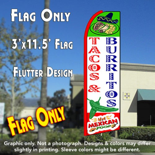 Tacos & Burritos (White/Green Chili)  Windless Advertising Feather Flag Only