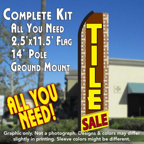 Tile Sale (Brown/Yellow)  Windless Advertising Feather Flag Kit  (Flag, Pole, & Ground Spike) 14 Feet Outdoor Flags
