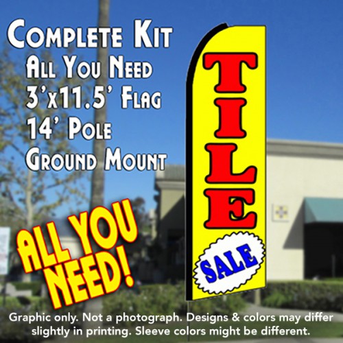 Tile Sale (Yellow)  Windless Advertising Feather Flag Kit  (Flag, Pole, & Ground Spike) 14 Feet Outdoor Flags