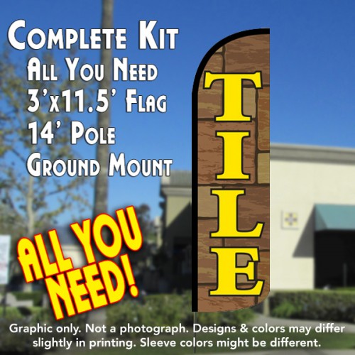Tile  Windless Advertising Feather Flag Kit  (Flag, Pole, & Ground Spike) 14 Feet Outdoor Flags