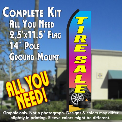 Tire Sale (Gradient)  Windless Advertising Feather Flag Kit  (Flag, Pole, & Ground Spike) 14 Feet Outdoor Flags