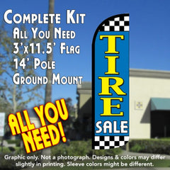 Tire Sale (Light Blue/Checkered)  Windless Advertising Feather Flag Kit  (Flag, Pole, & Ground Spike) 14 Feet Outdoor Flags