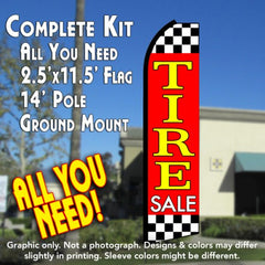 Tire Sale (Red/Checkered)  Windless Advertising Feather Flag Kit  (Flag, Pole, & Ground Spike) 14 Feet Outdoor Flags