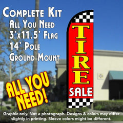 Tire Sale (Red/Checkered)  Windless Advertising Feather Flag Kit  (Flag, Pole, & Ground Spike) 14 Feet Outdoor Flags