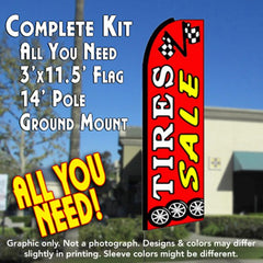 Tires Sale (Red)  Windless Advertising Feather Flag Kit  (Flag, Pole, & Ground Spike) 14 Feet Outdoor Flags