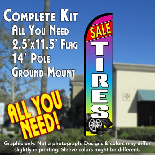Tires Sale (Red/Multicolor)  Windless Advertising Feather Flag Kit  (Flag, Pole, & Ground Spike) 14 Feet Outdoor Flags