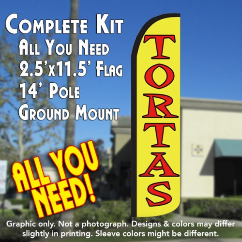 Tortas  Windless Advertising Feather Flag Kit  (Flag, Pole, & Ground Spike) 14 Feet Outdoor Flags