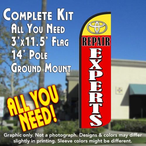 Toyota Repair Experts  Windless Advertising Feather Flag Kit  (Flag, Pole, & Ground Spike) 14 Feet Outdoor Flags