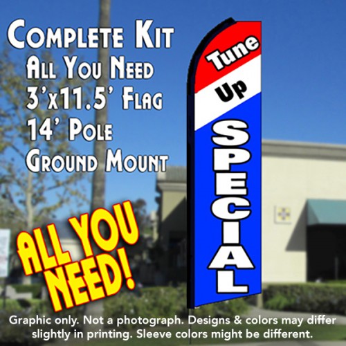 Tune Up Special (Tri-Color)  Windless Advertising Feather Flag Kit  (Flag, Pole, & Ground Spike) 14 Feet Outdoor Flags