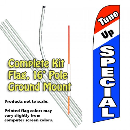 Tune Up Special  Windless Advertising Feather Flag Kit  (Flag, Pole, & Ground Spike) 14 Feet Outdoor Flags